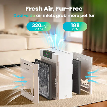 Oneisall Pet-Friendly Air Purifier - 3-in-1 HEPA Filter with Activated Carbon for Odor Removal & Allergen Relief