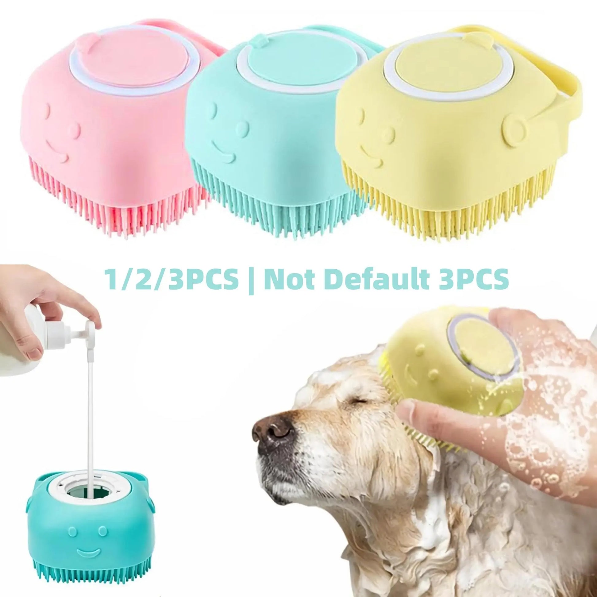 Pet Bath Massage Brush & Soap Dispenser - Silicone Shampoo Massager for Dogs & Cats