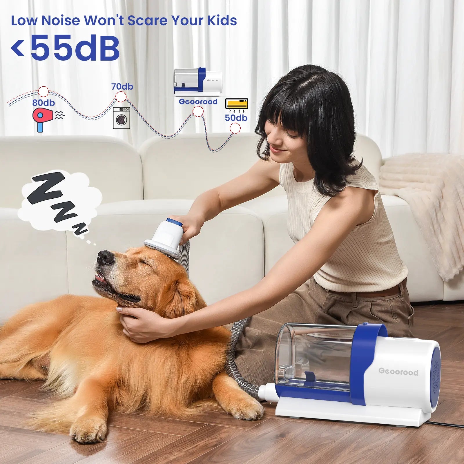 Geoorood All-In-One Dog Grooming Kit with Vacuum Brush - Powerful 13Kpa Suction, Lightweight Design, Stainless Steel Blades - Perfect for Pet Lovers!