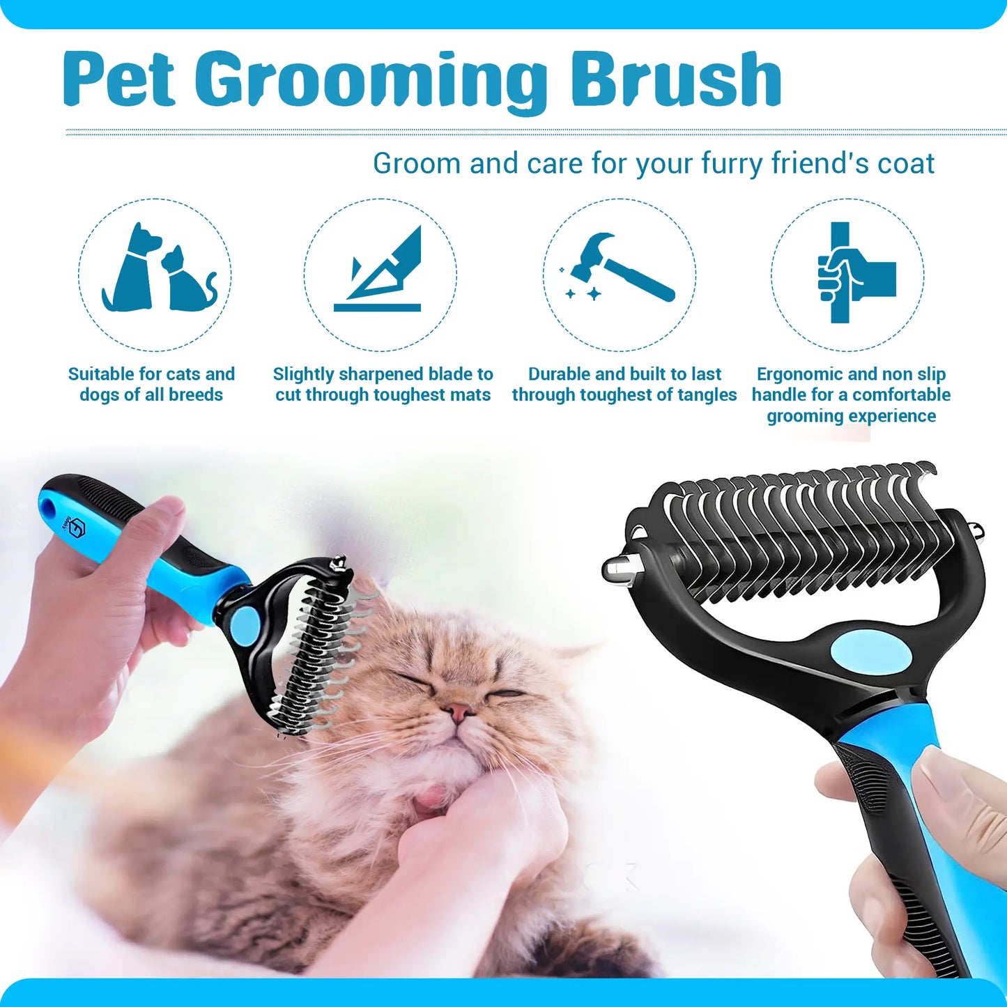 FIDEH 4-in-1 Pet Grooming Set: Reusable Hair Remover, Double-Sided Shedding Brush, Nail Clippers & Nylon Collar for Medium Dogs - Pink