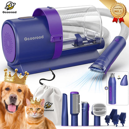 Geoorood All-In-One Dog Grooming Kit with Vacuum Brush - Powerful 13Kpa Suction, Lightweight Design, Stainless Steel Blades - Perfect for Pet Lovers!