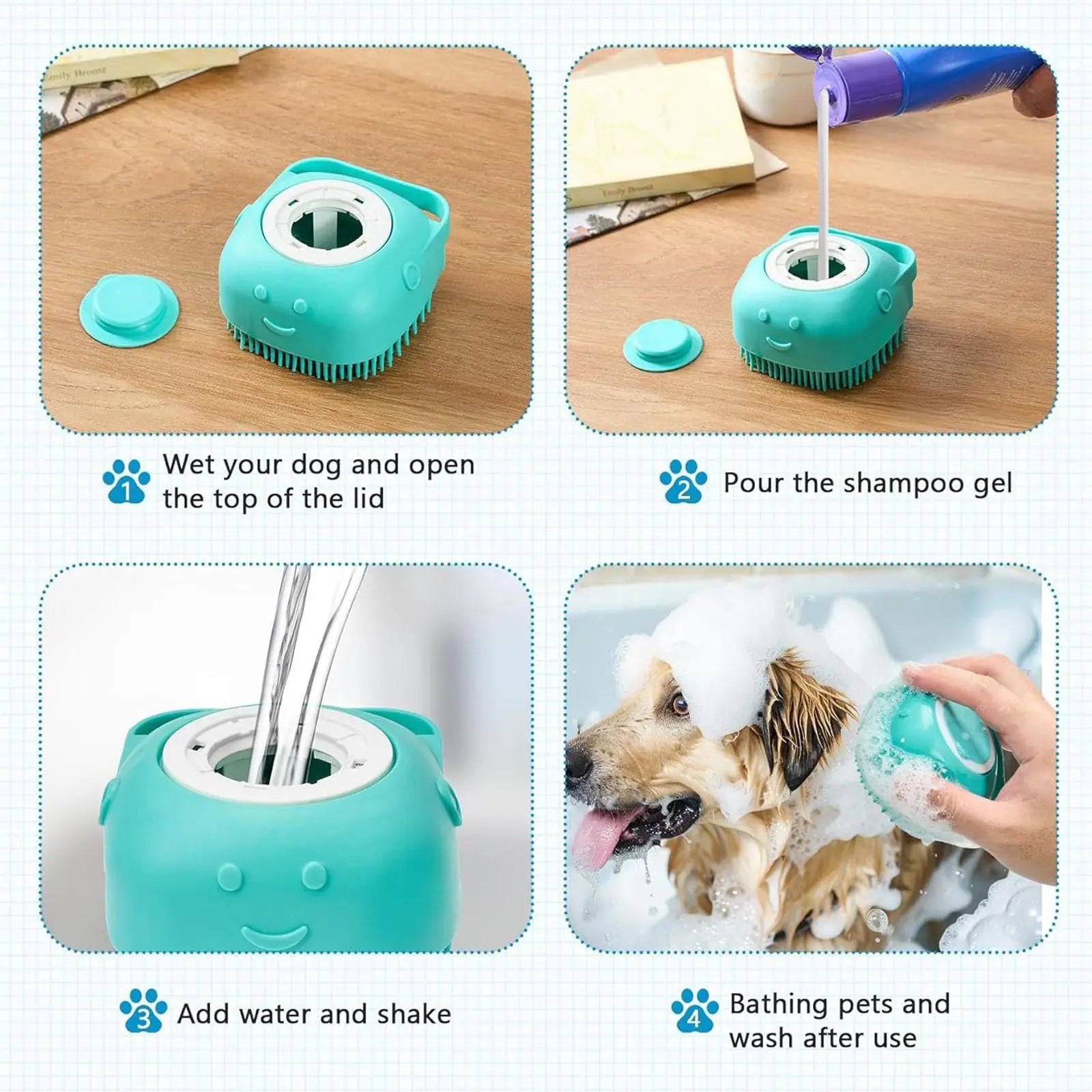 Pet Bath Massage Brush & Soap Dispenser - Silicone Shampoo Massager for Dogs & Cats