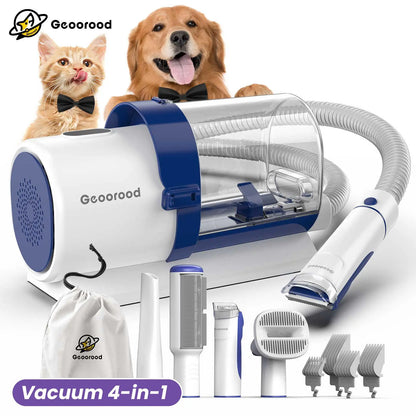 Geoorood All-In-One Dog Grooming Kit with Vacuum Brush - Powerful 13Kpa Suction, Lightweight Design, Stainless Steel Blades - Perfect for Pet Lovers!