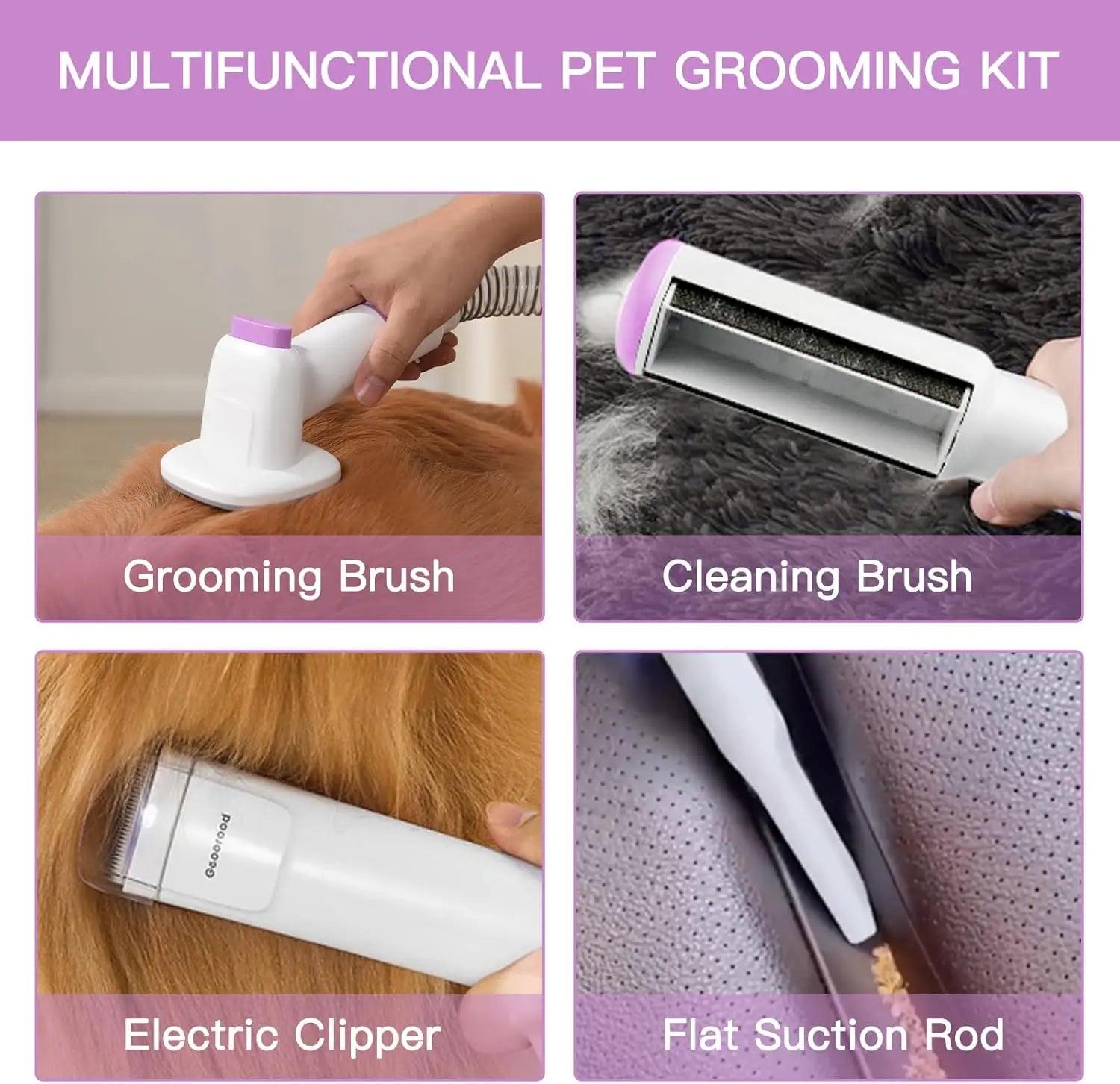 Geoorood All-In-One Dog Grooming Kit with Vacuum Brush - Powerful 13Kpa Suction, Lightweight Design, Stainless Steel Blades - Perfect for Pet Lovers!