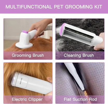 Geoorood All-In-One Dog Grooming Kit with Vacuum Brush - Powerful 13Kpa Suction, Lightweight Design, Stainless Steel Blades - Perfect for Pet Lovers!