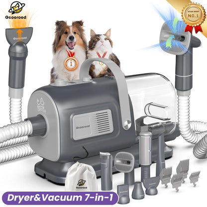 Geoorood All-In-One Dog Grooming Kit with Vacuum Brush - Powerful 13Kpa Suction, Lightweight Design, Stainless Steel Blades - Perfect for Pet Lovers!