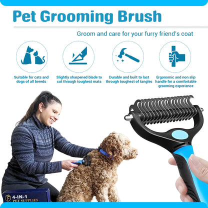 FIDEH 4-in-1 Pet Grooming Set: Reusable Hair Remover, Double-Sided Shedding Brush, Nail Clippers & Nylon Collar for Medium Dogs - Pink