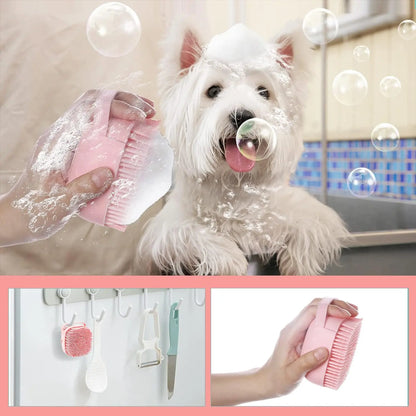Pet Bath Massage Brush & Soap Dispenser - Silicone Shampoo Massager for Dogs & Cats