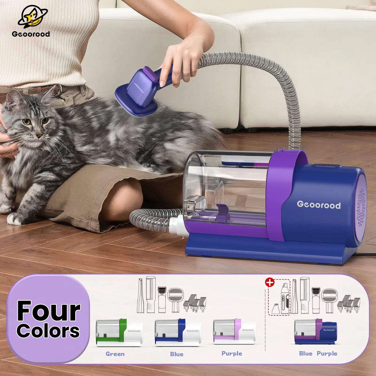 Geoorood All-In-One Dog Grooming Kit with Vacuum Brush - Powerful 13Kpa Suction, Lightweight Design, Stainless Steel Blades - Perfect for Pet Lovers!