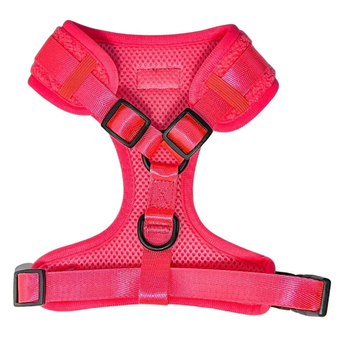 Fluorescent Pink Adjustable Teddy Fabric Dog Harness - Perfect for Stylish Pups!