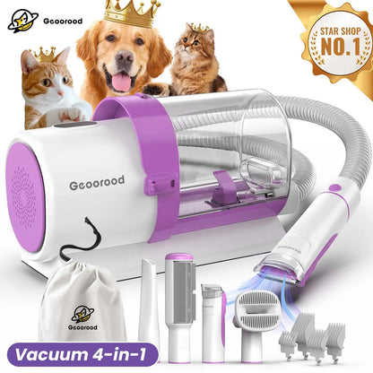 Geoorood All-In-One Dog Grooming Kit with Vacuum Brush - Powerful 13Kpa Suction, Lightweight Design, Stainless Steel Blades - Perfect for Pet Lovers!