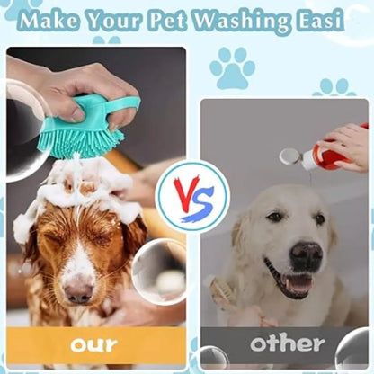 Pet Bath Massage Brush & Soap Dispenser - Silicone Shampoo Massager for Dogs & Cats