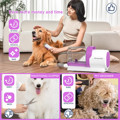 Geoorood All-In-One Dog Grooming Kit with Vacuum Brush - Powerful 13Kpa Suction, Lightweight Design, Stainless Steel Blades - Perfect for Pet Lovers!