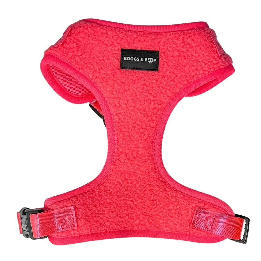 Fluorescent Pink Adjustable Teddy Fabric Dog Harness - Perfect for Stylish Pups!